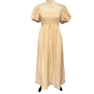 OPT Zeoli Dress Womens L‎ Cream Smocked Square Neck Puff Sleeve Feminine Boho